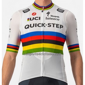 Maglia 2022 Quick-Step Alpha Vinyl Campione Del Mondo Manica Corta Bianco Multicolore